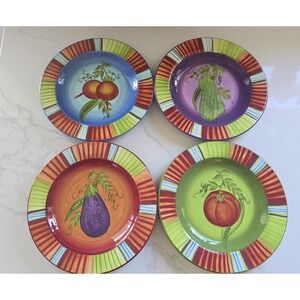 Laurie Gates Gates Ware Market Garden Plates Veggies Striped Set Of 4 9.5 In